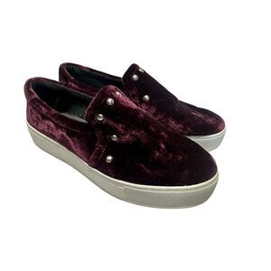Rebecca Minkoff Açaí Noelle Stud Burgundy Velvet Slip On Loafers Size 8.5